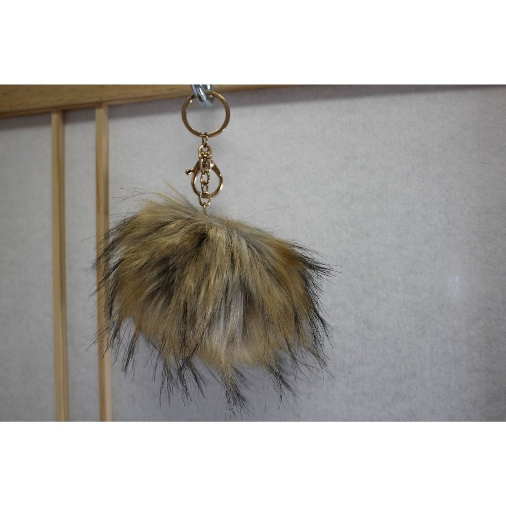 Fuzzy Keychain /  4 in/ Black and brown fuzzy keychain with keyring